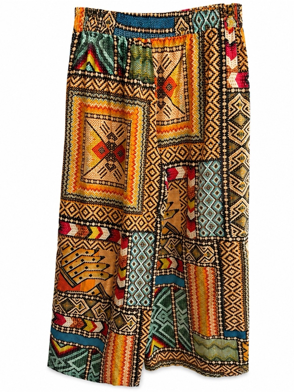 Haute Hippie Linen Blend Boho Patchwork Wide Leg Crop Pants Pockets Women’s S - Picture 3 of 7